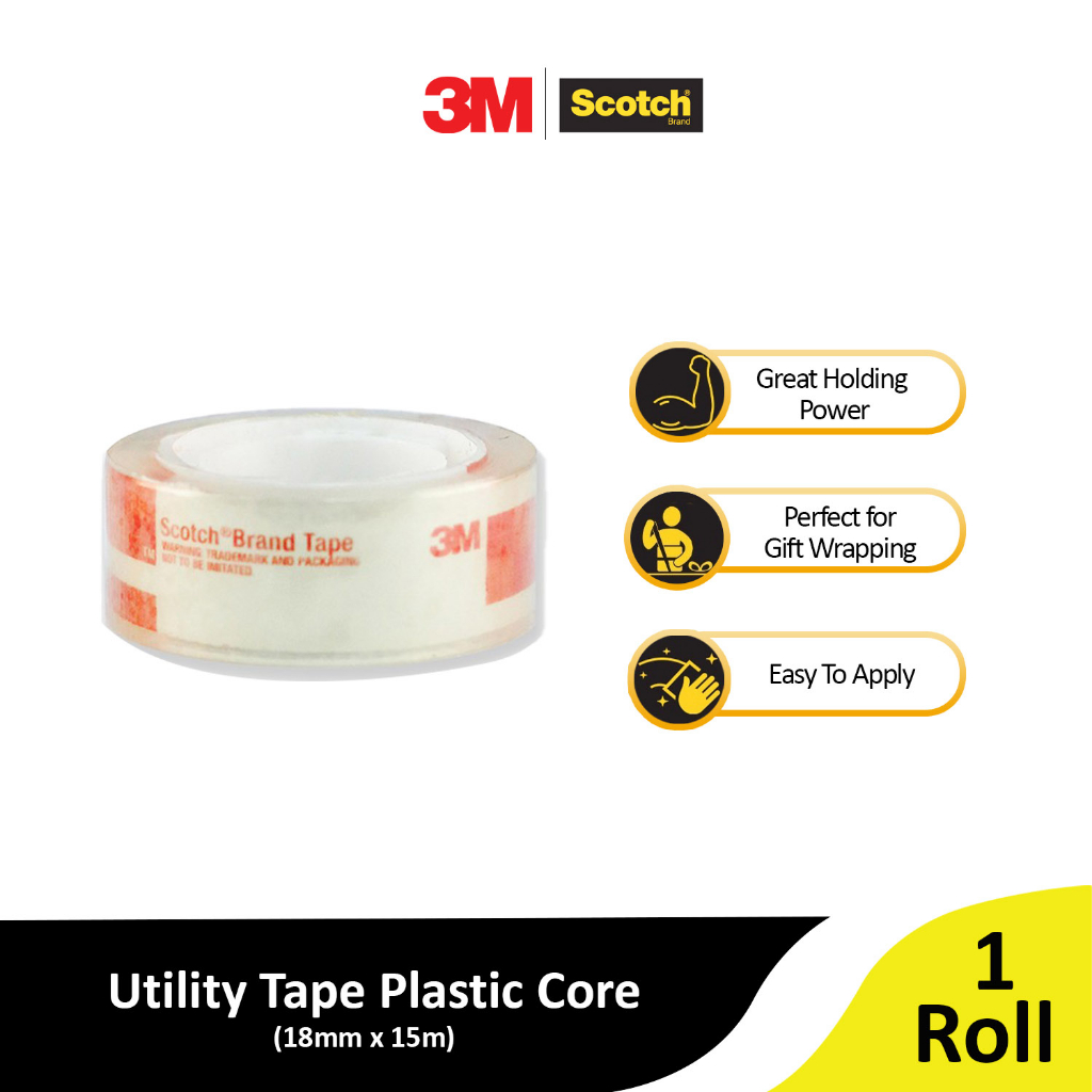 3M Scotch Utility Tape Plastic Core, Shrink Wrap, 18mm x 15m [MSUT1815