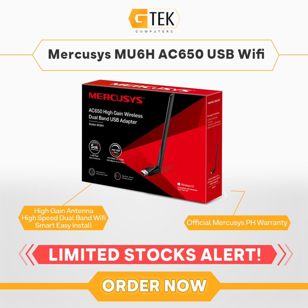 Mercusys MU6H AC650 High Gain Wireless Dual Band USB Wifi Adapter ...