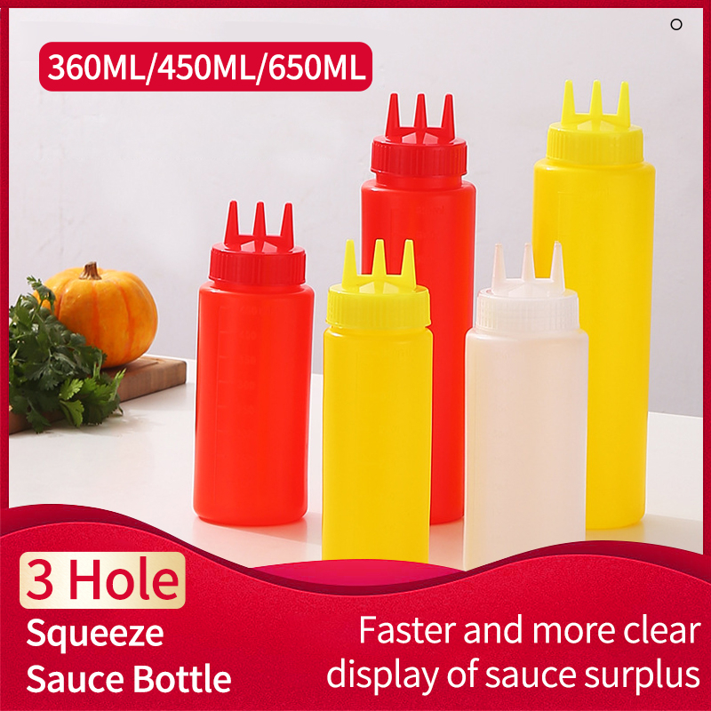 Ketchup Squeeze Bottle Plastic Condiment Squeeze Squirt Bottles 3 Hole