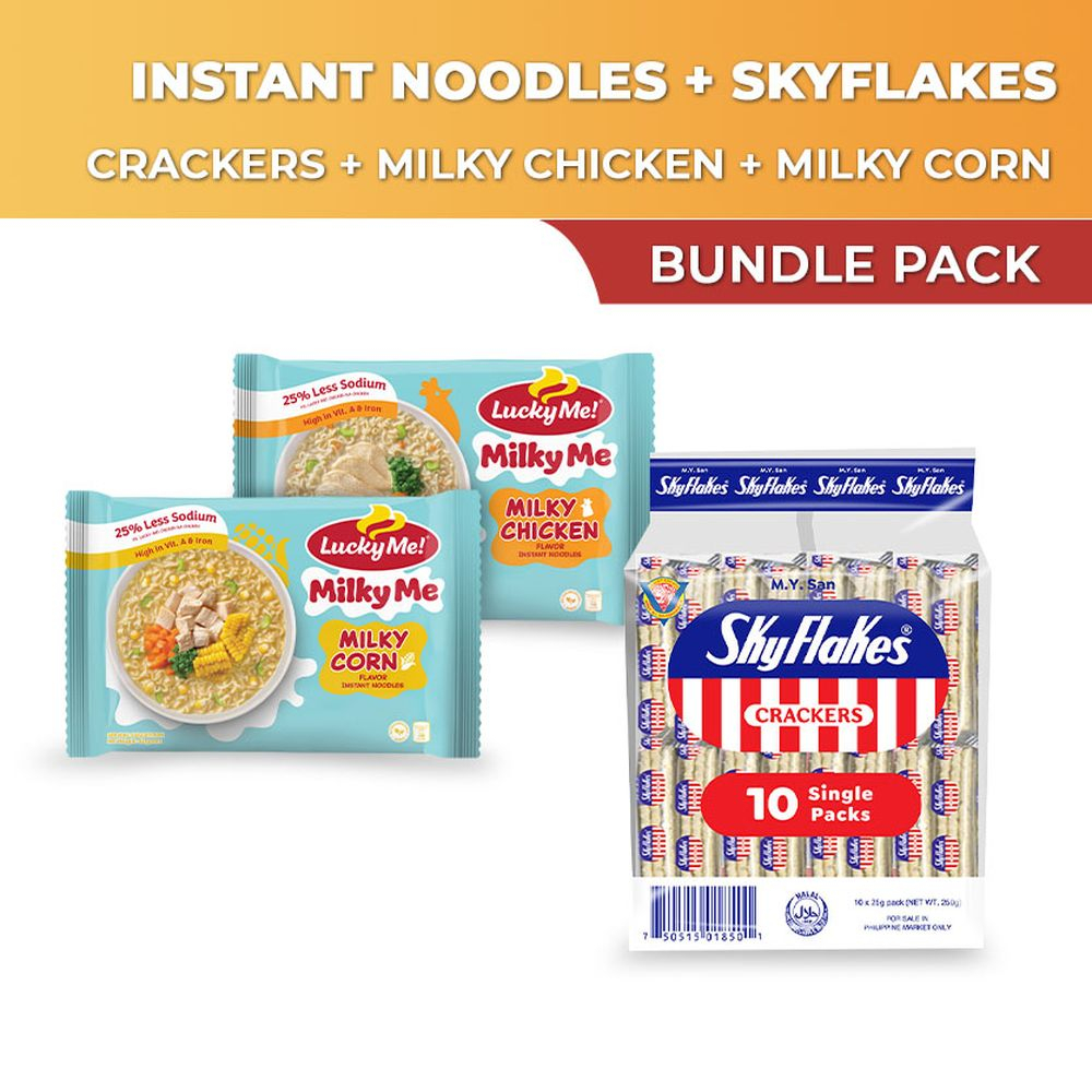 SkyFlakes Crackers 25g x 10 + Lucky Me! Milky Me Instant Noodle Soup