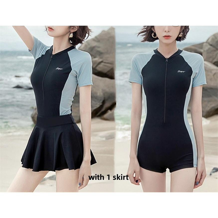 2 in 1 One piece sports swimsuit women's two-piece dress style simming ...