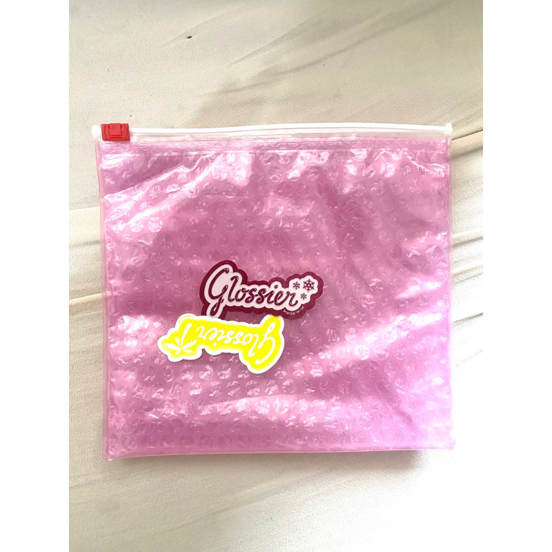 glossier pink pouch with 2 stickers (authentic) Shopee Philippines