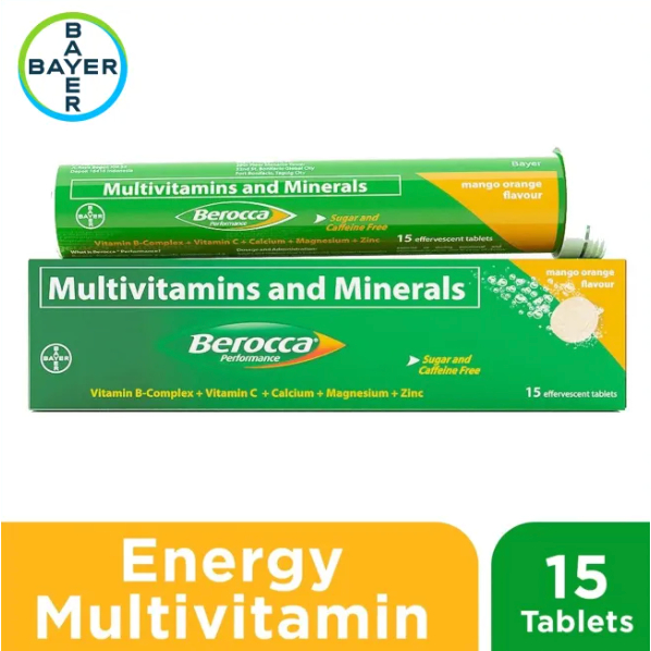 Berocca Mango Orange Flavor (15 Effervescent Tablets) Multivitamins and