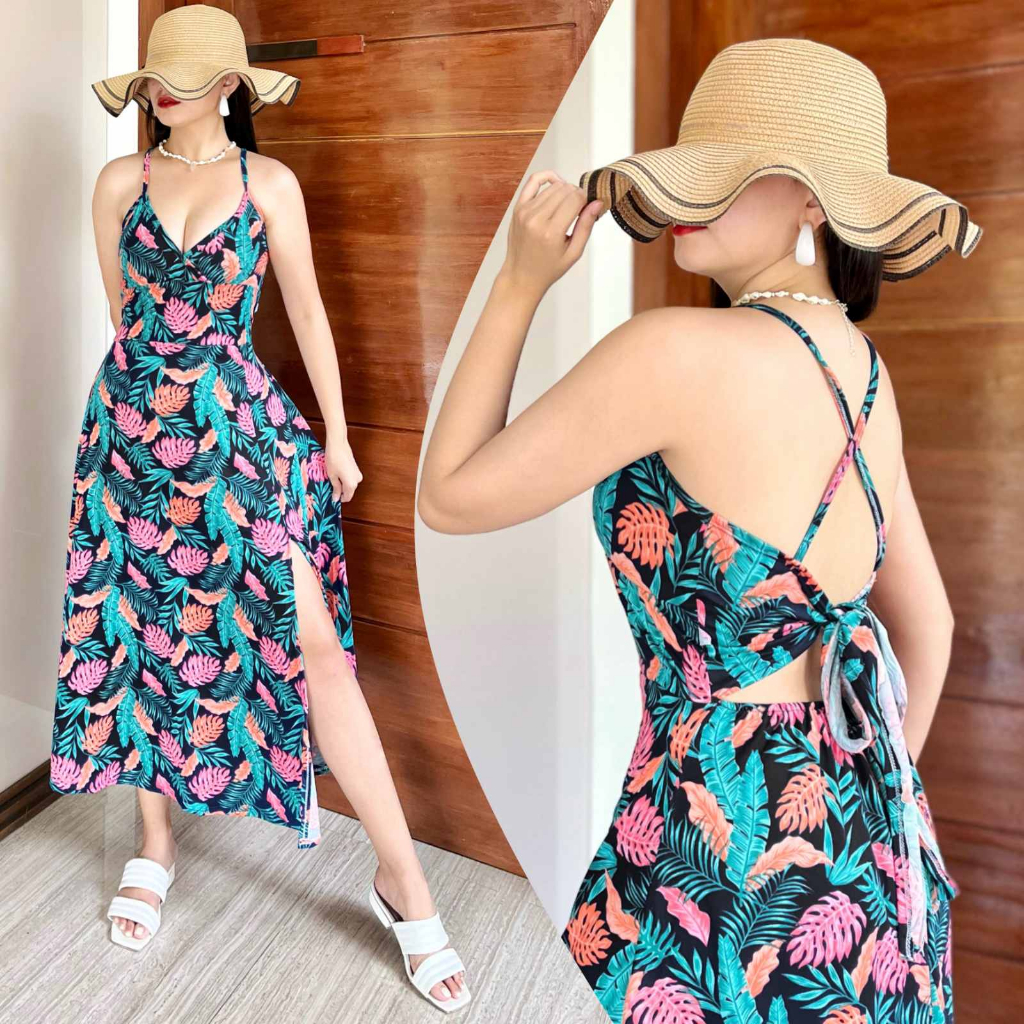 Ayla Kath Floral Maxi Summer Beach Dress Sexy Self Tie Back Side