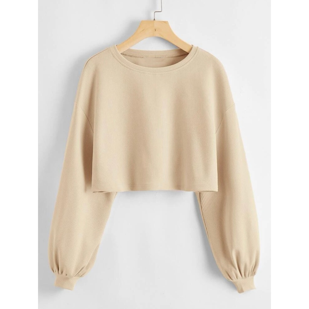 SS Fashion Women Crop top Waffle Long Sleeve Pullover Tops | Shopee ...