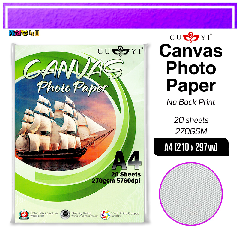 Cuyi 270gsm Rc Canvas Photo Paper A4 Size No Back Print 20 Sheets