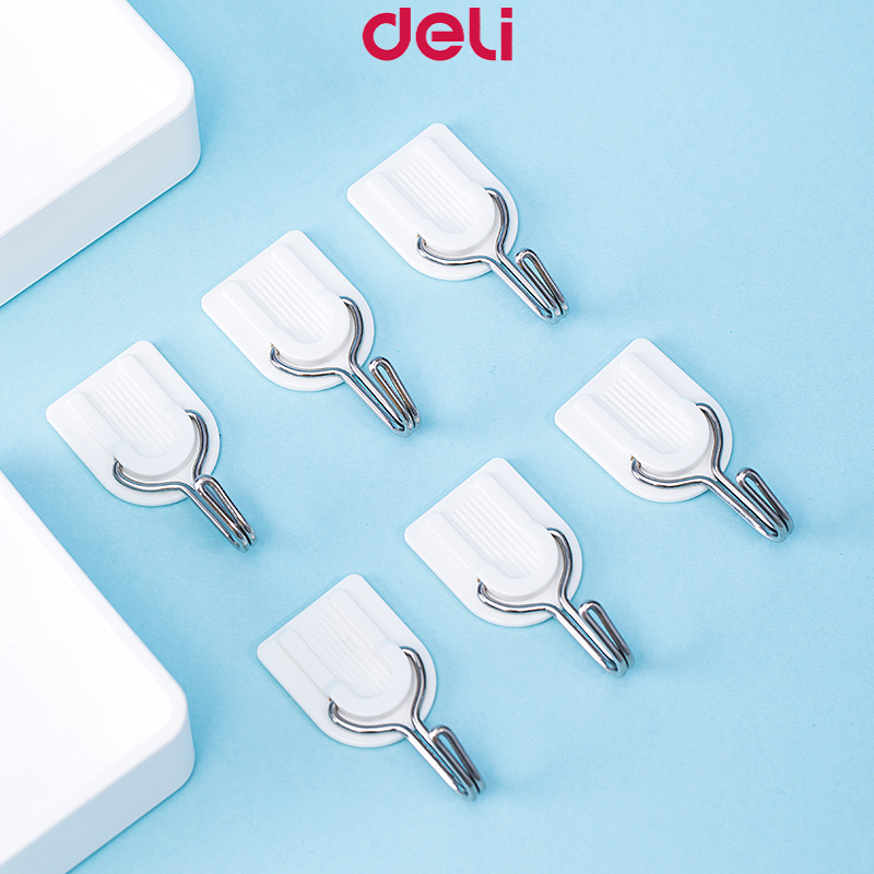 Deli 3/6Pcs Adhesive Wall Hooks Self Adhesive AntiSkid Hook Heavy Duty