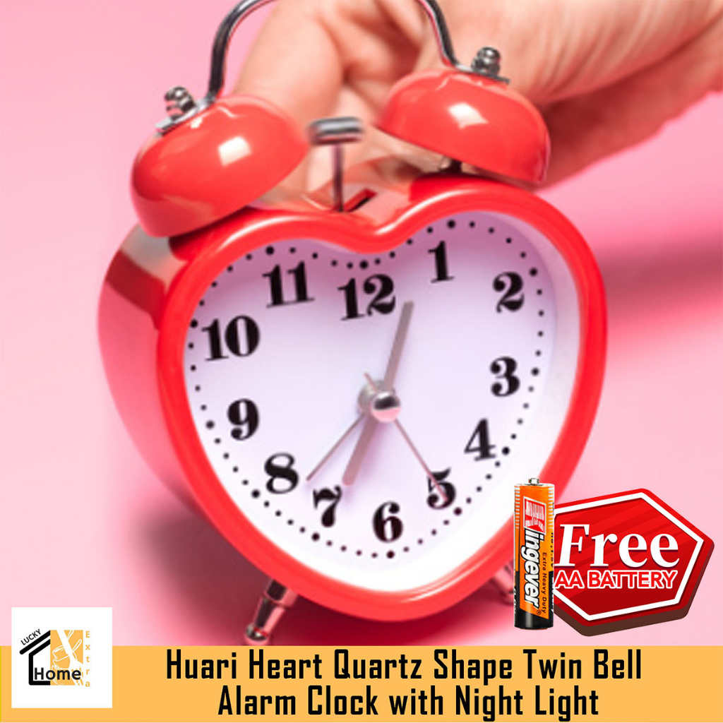 Lucky Huari Heart Quartz Shape Twin Bell Alarm Clock with Night Light ...