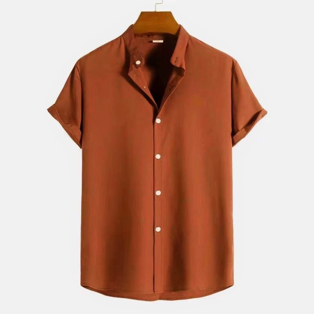 Chinese Collar Polo for Men Short Sleeves Full Buttons Cotton 9 Colors ...