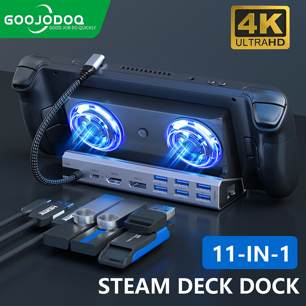 Goojodoq Steam Deck Docking Station TV Stand 11 in 1 Hub Holder Dock 30