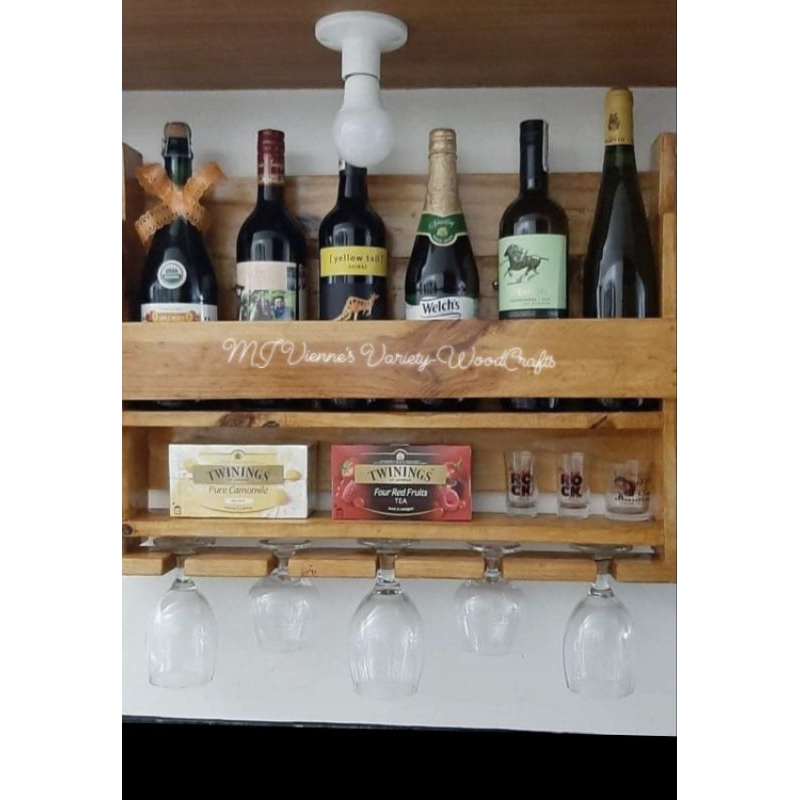 Wine Rack | Wall Mounted Rack 5-6 Wine bottles with glasses | Shopee ...