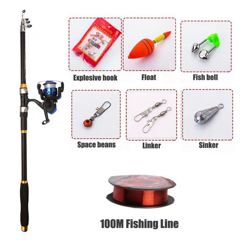 Fishing Rod Combo 0.6-2.1M Telescopic Fishing Rod and Spinning Fishing ...