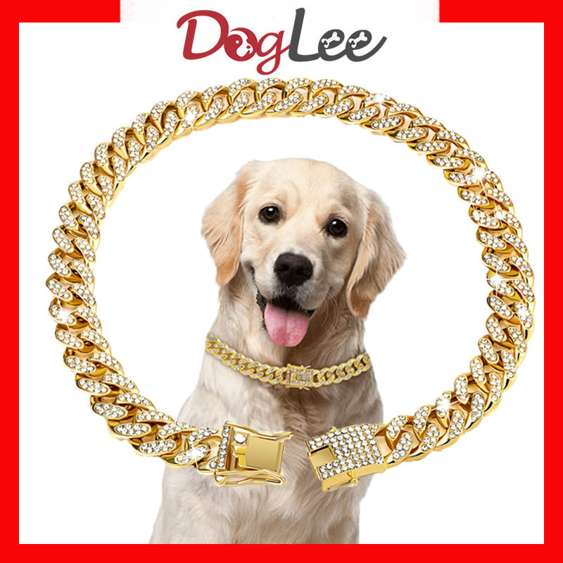 Gold Dog Collar Diamond Cuban Dog Chain Walking Metal Pet Necklace For  Medium Large Dogs Cat