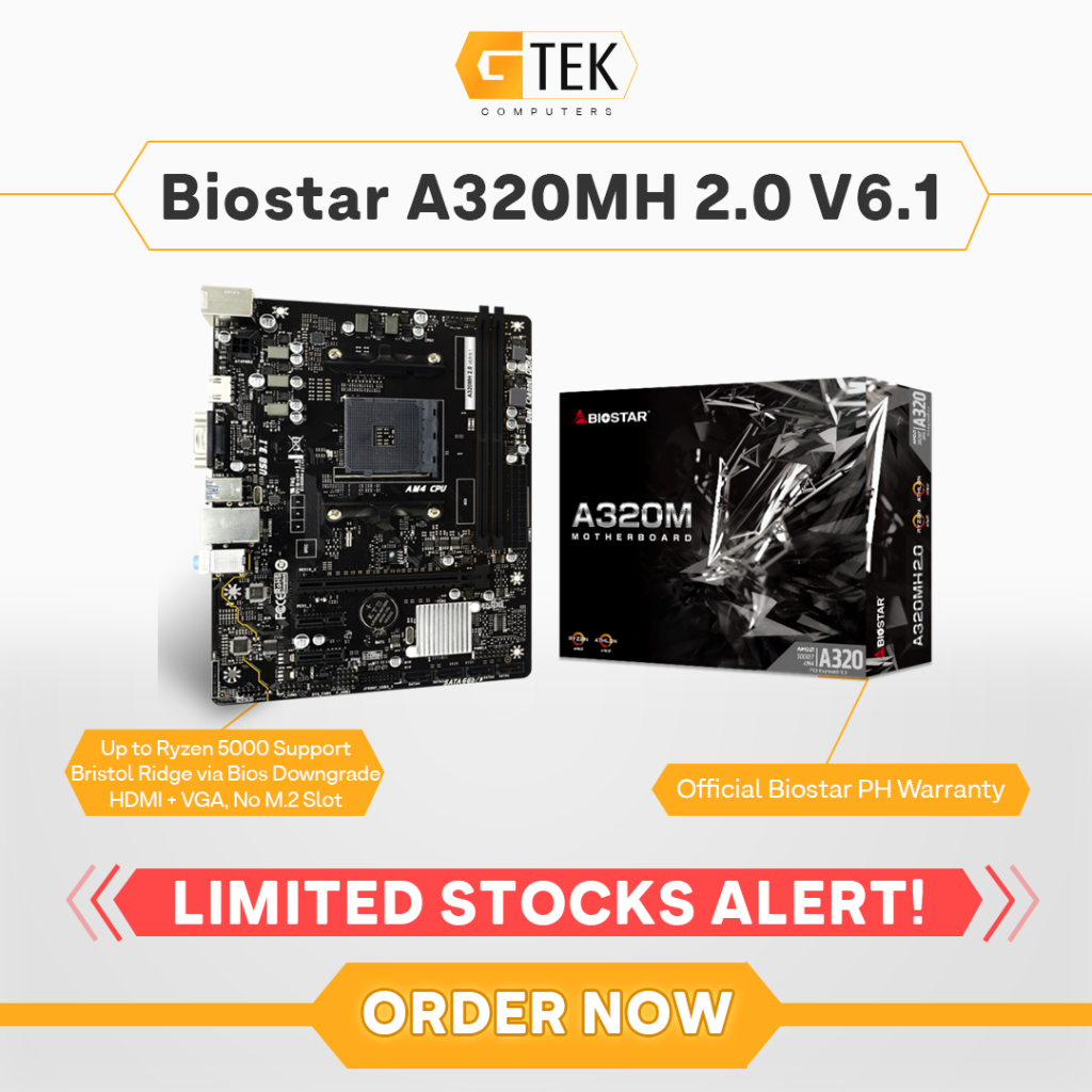 Biostar A320Mh 2.0 V6.1 A320 Matx Ryzen Am4 Amd Motherboard | Shopee ...