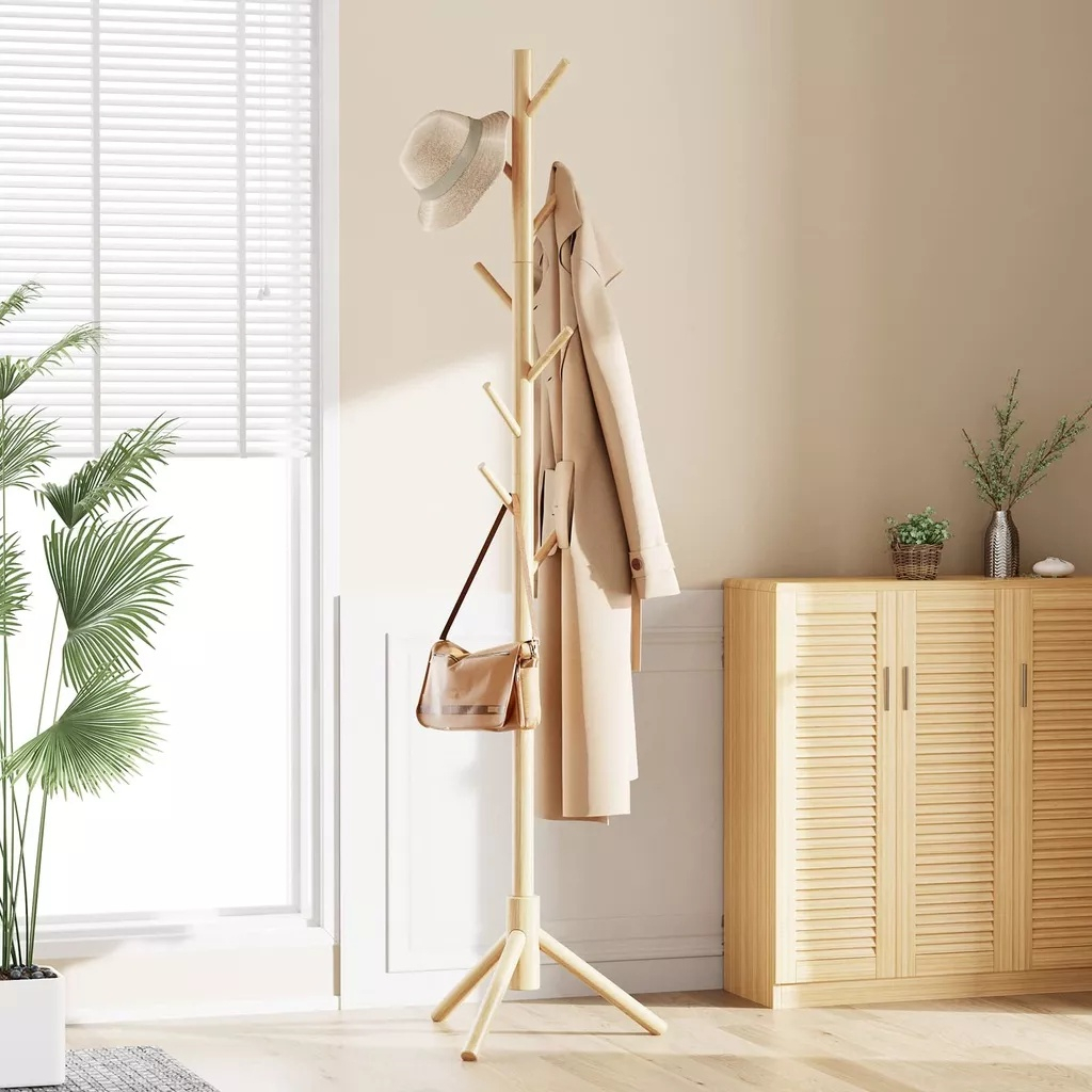 Wooden coat rack 175CM 8 hooks household simple coat rack floor coat
