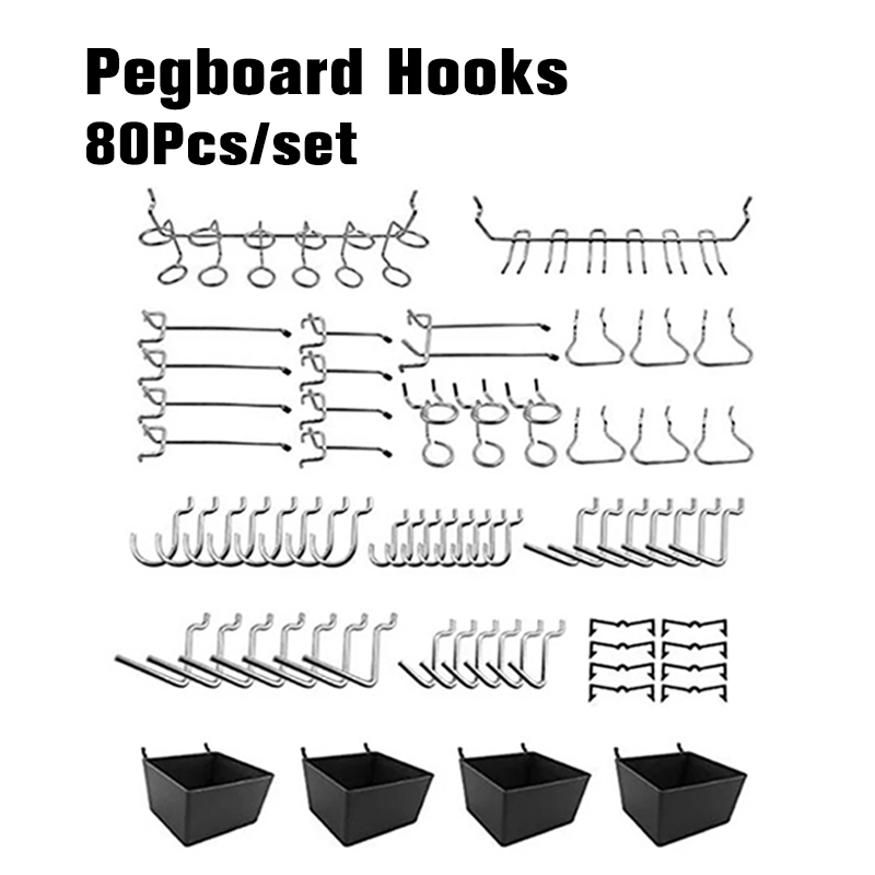 80pcs Pegboard Accessories Organizer Kit, Pegboard Hooks Set for