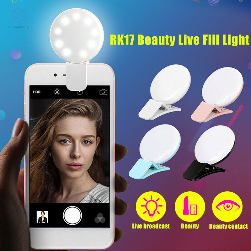 Portable Selfie Ringlight LED Clip Ring light Adjustable Rechargeable