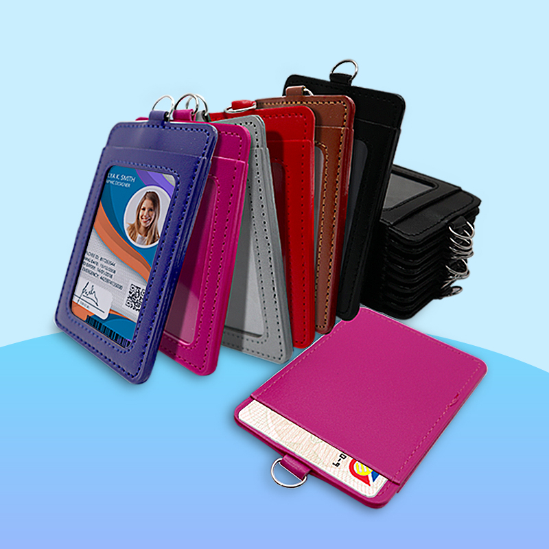 Double Sided Leather ID Card Holder Vertical ID Protector ID Card Case ...