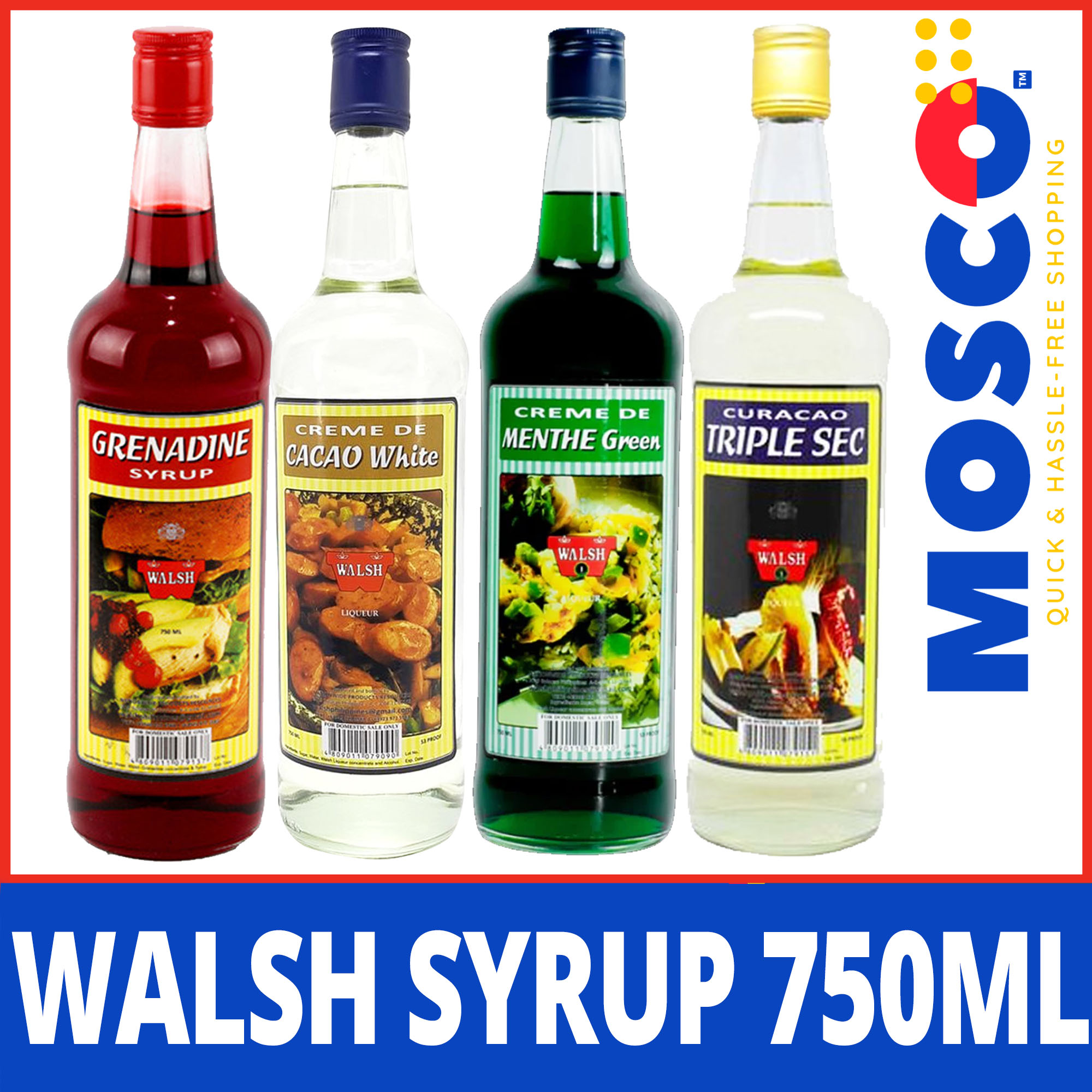 Walsh Syrup 750ml • Grenadine Syrup •Creme De Cacao White •Creme De