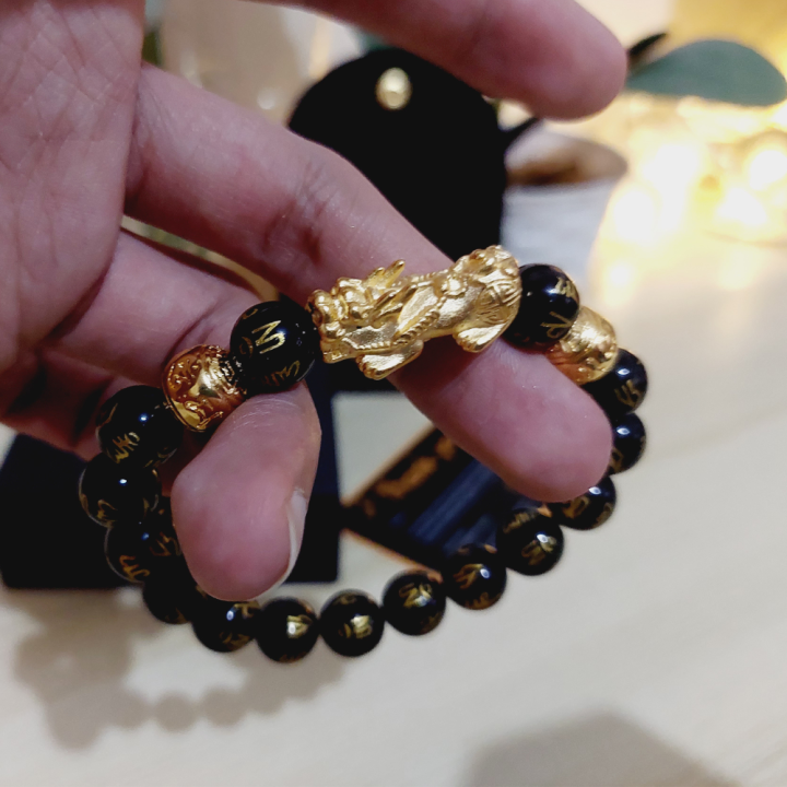 Feng Shui Black obsidian Wealth Bracelet - Pixiu, Piyao, Obsidian ...