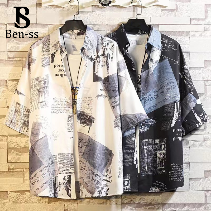BS Men's Short Sleeve Printed Shirt ins Fashion Short Sleeve Shirt Hong