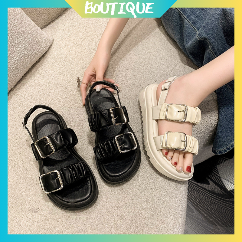 Boutique shoes fashion korean peep toe rubber sandals buckle Two strap ...