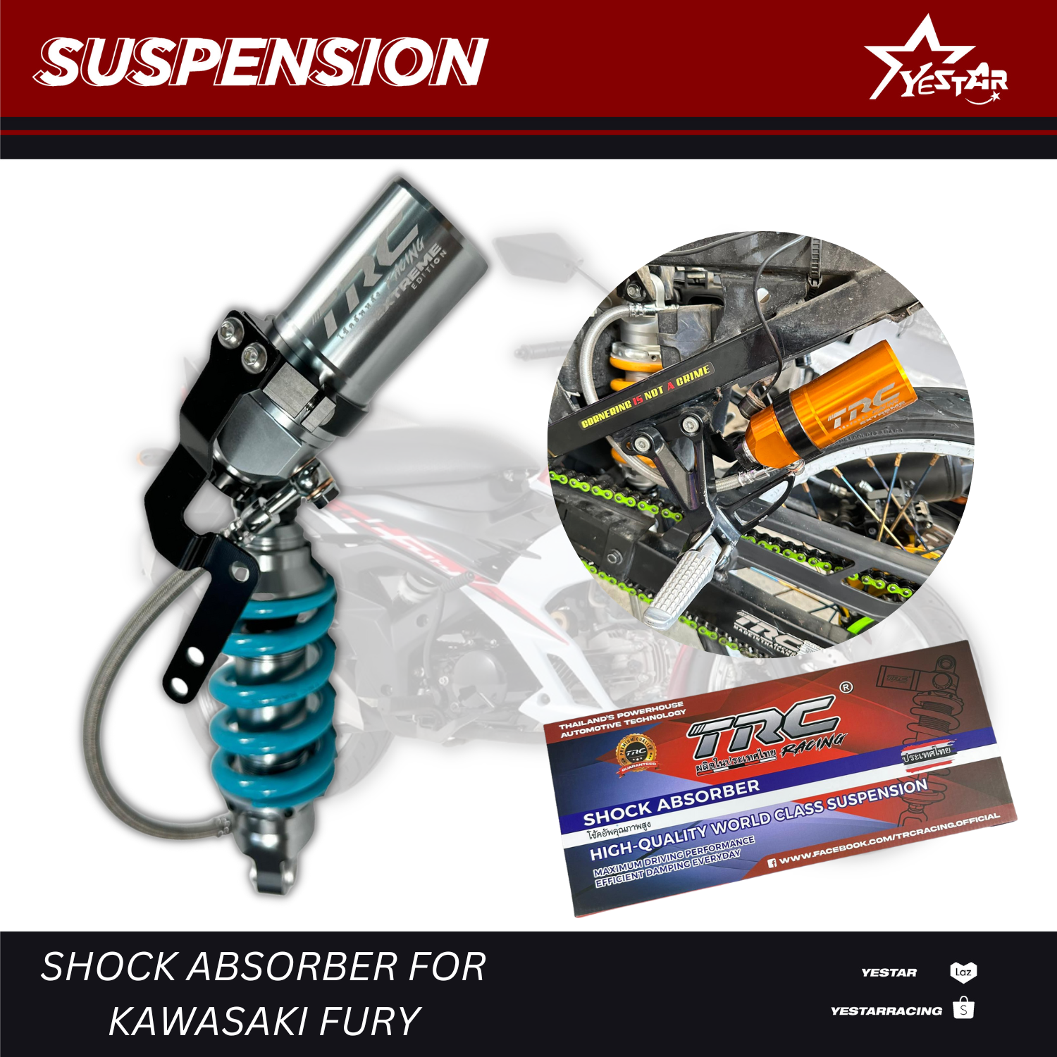 Yestar (TRC) Rear Shock Absorber For 255mm Kawasaki Fury Motorcycle ...