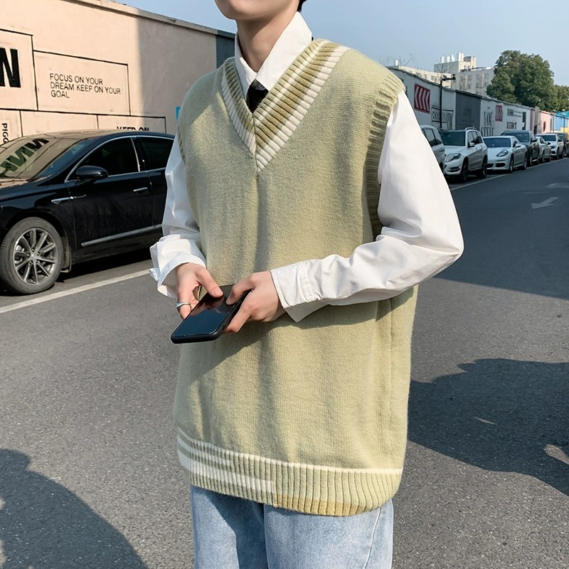 [COD] V-neck Vest Knitted men's sweaters vest loose casual knit Unisex ...