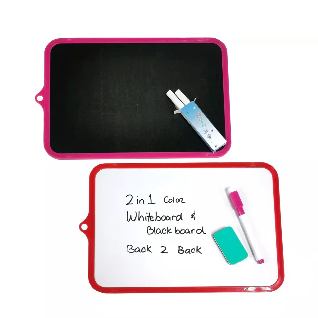 CSQUARE 2IN1 BLACKBOARD WHITEBOARD WITH PEN, CHALK AND ERASER Shopee