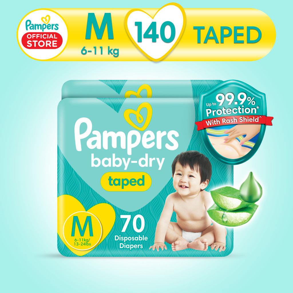 Pampers Baby Dry Taped Diapers Medium 70s x 2 packs (140 pcs) Shopee