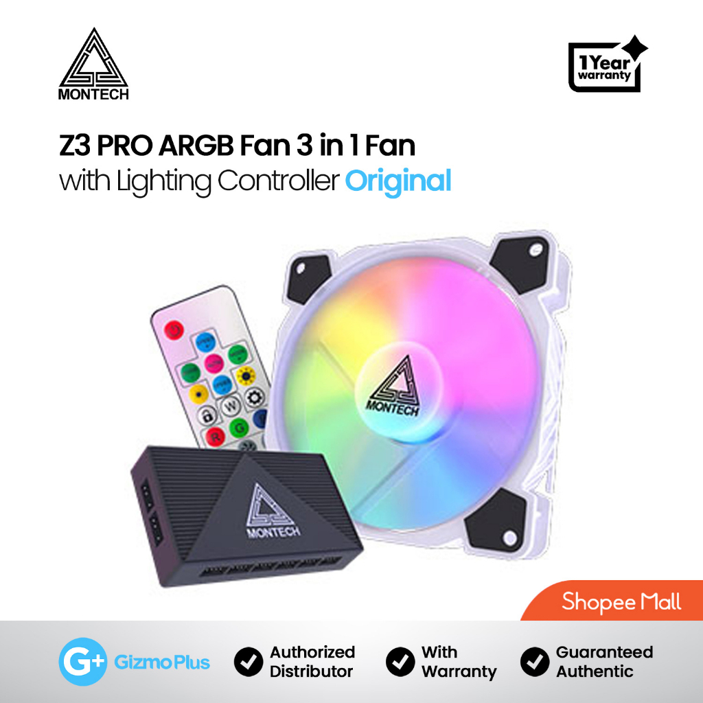 Montech Z3 Pro ARGB PWM 120mm 3 in 1 Fan with Lighting Controller (600 ...