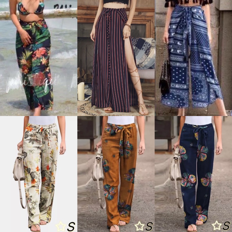 NSL Plus size ice silk denim wide leg printed pants korean trend