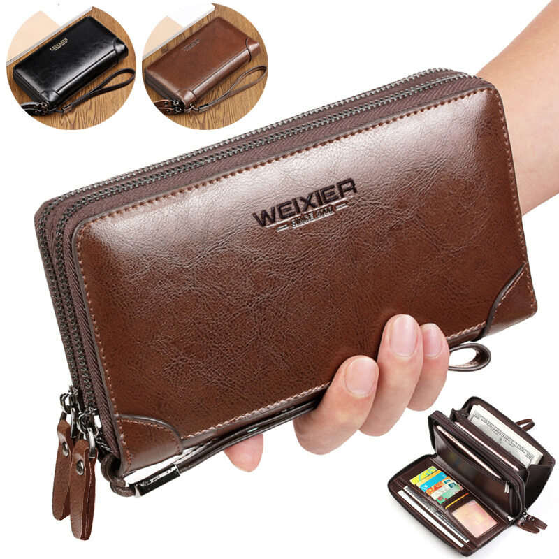 Men Long Wallet Purse PU Leather Handbag Large Capacity Card Holder Long  Clutch Coin Purse