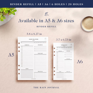 Daily Planner Ring Binder Refill - Daily Agenda, Daily Schedule, A5, A6 ...