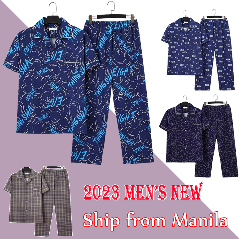 Pajama for Men Sleepwear Terno Short Sleeve Cotton Pajamas Set Men