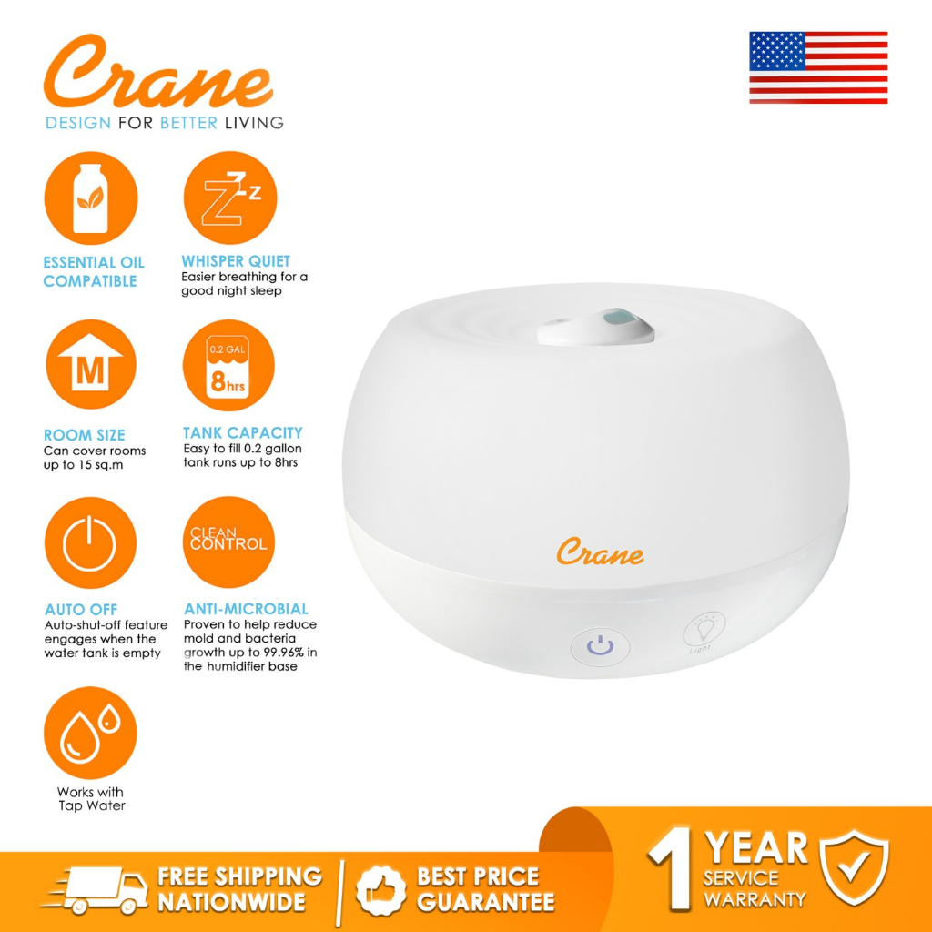 Crane 2in1 Personal Cool Mist Humidifier with Diffuser for Cough