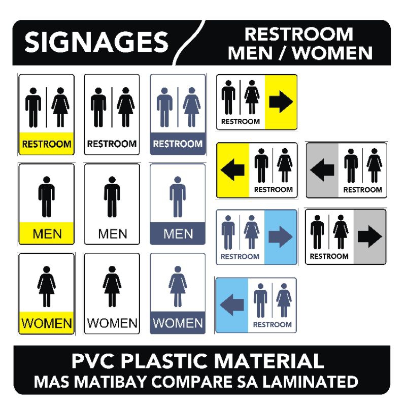 PVC Plastic signage restroom men women restroom right restroom left ...