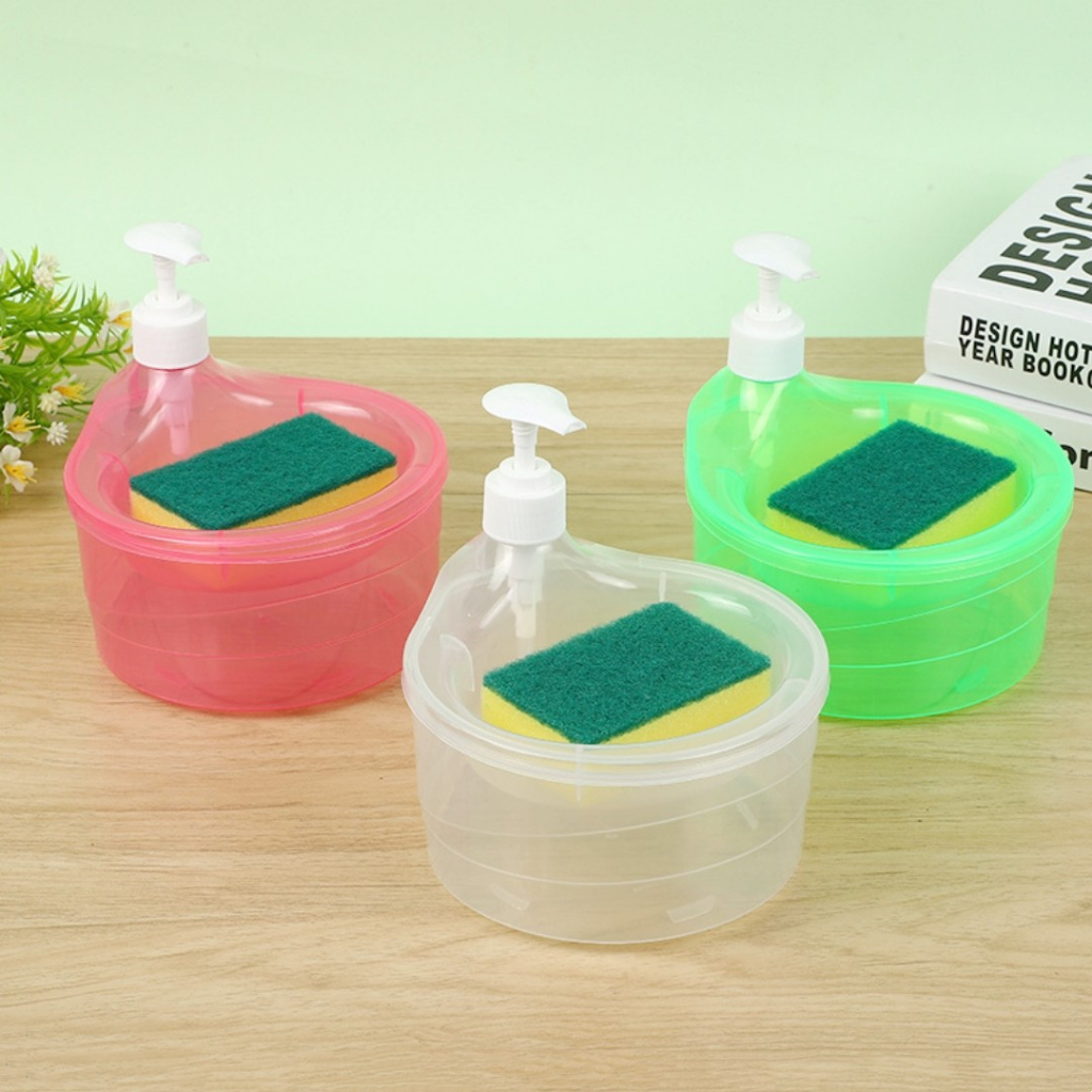 ( Free Sponge ) Household Round Shape Dishwashing Soap Liquid Pump Soap ...