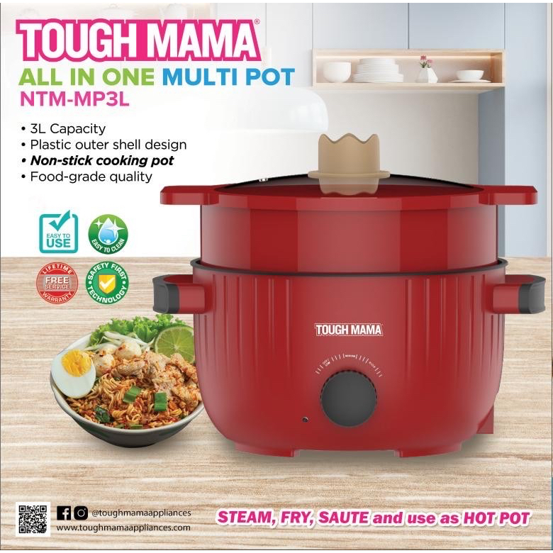 Tough Mama NTMMP3L RED Multicooker Nonstick Electric Cooker All in