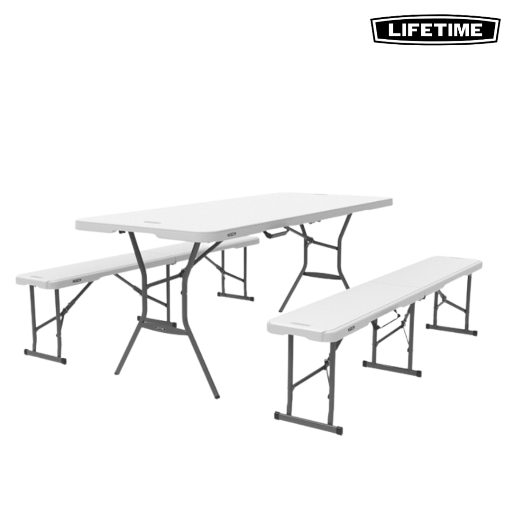 Lifetime USA 6 FT White Fold-In-Half Table And Bench Set- Durable ...