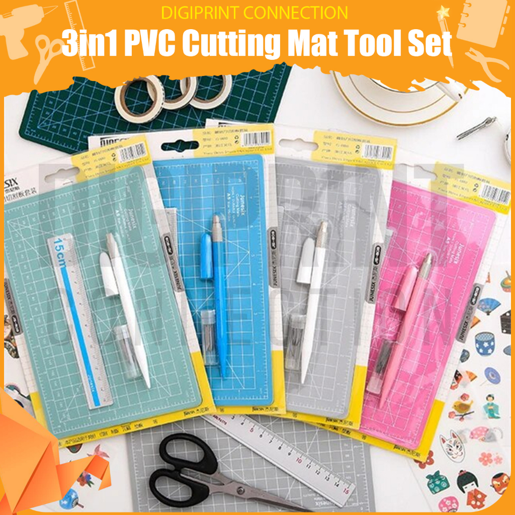 NEW! 3in1 PVC Cutting Mat Tool Set A5 Size with Ruler & Precision Knife ...