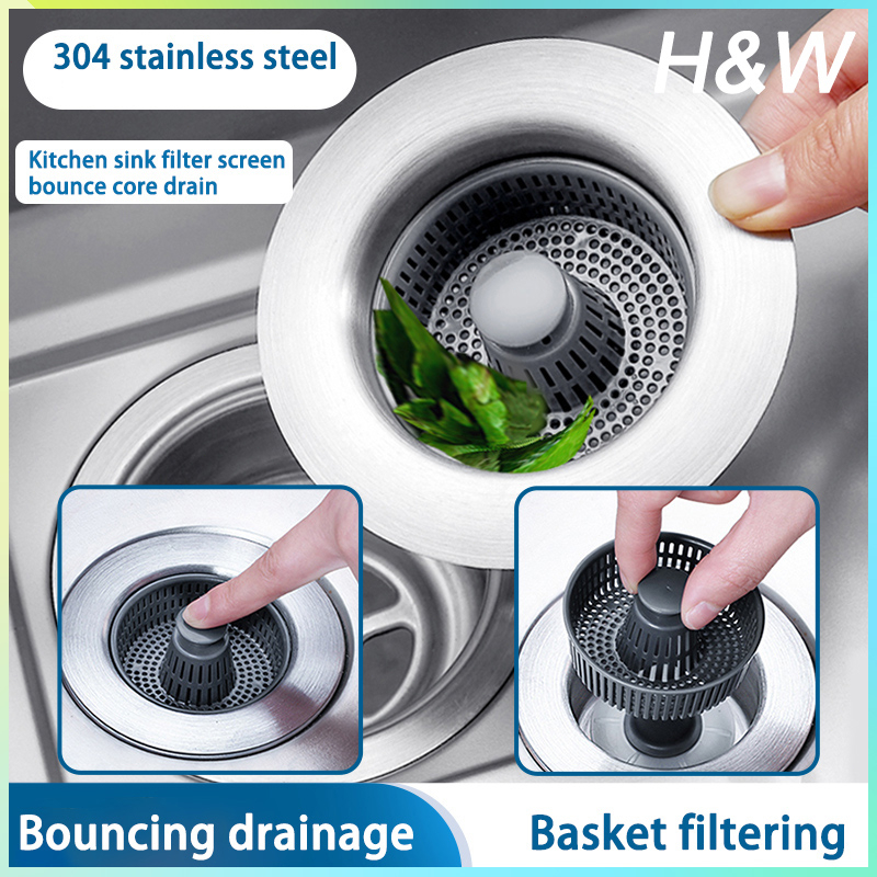 H&W Stainless steel Kitchen Sink Bounce Press Filter Core Sink Drain ...