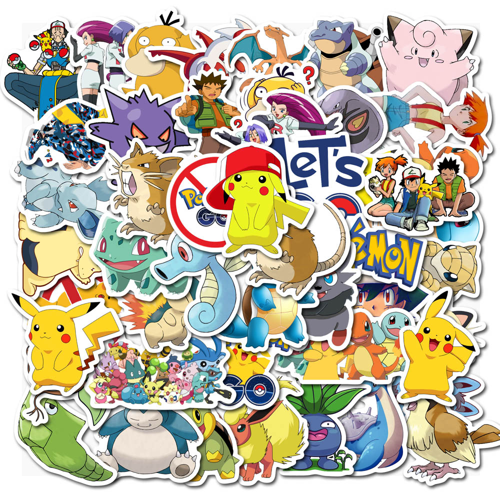 50pcs Cartoon Pokemon Design Stickers For Laptop tumblerSuitcase ...