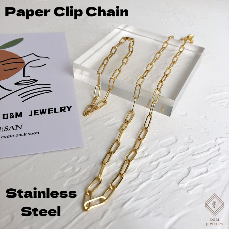 Paper Clip Chain Necklace and Bracelet Simple Elegant Hypoallergenic