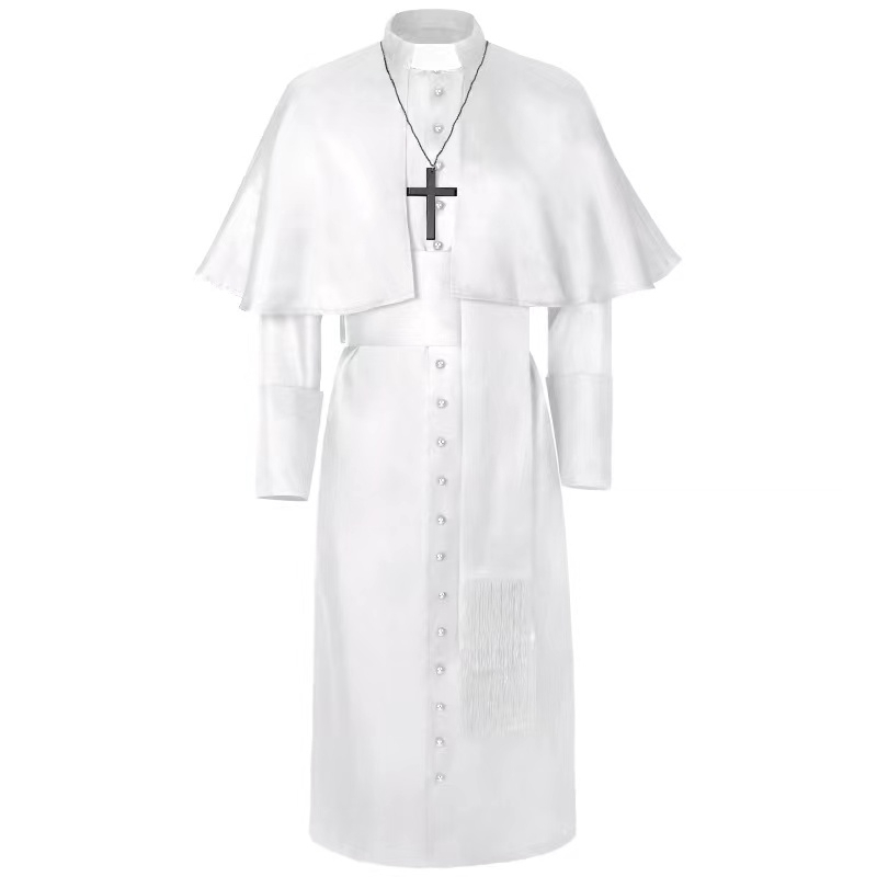 ぅバ Roman Black Priest Cassock Robe Belt Clergyman Vestments Medieval ...