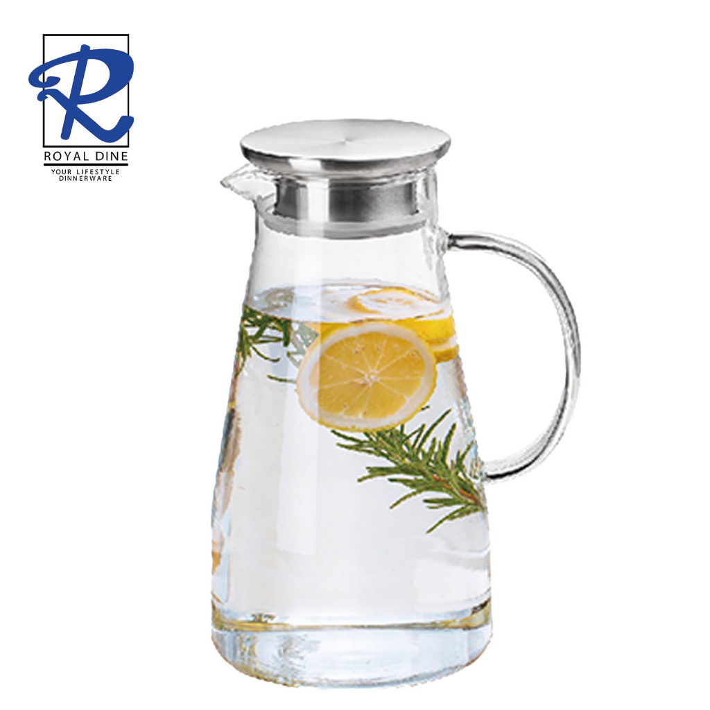 Royal Dine 1900ml Boro Clear Jug Glass Pitcher with Stainless Steel Lid ...