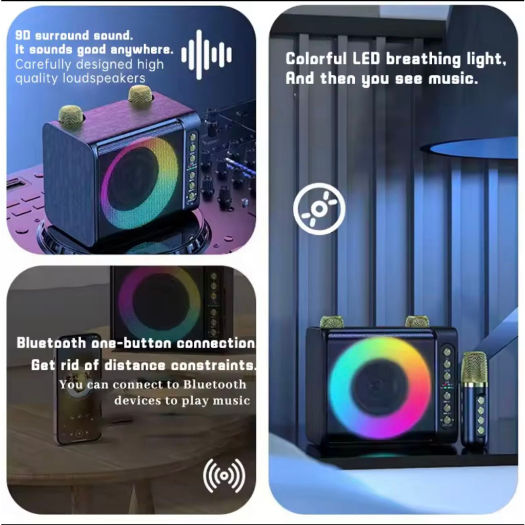 Bluetooth Speaker RGB Light Wireless Bluetooth Dual Microphone Karaoke ...