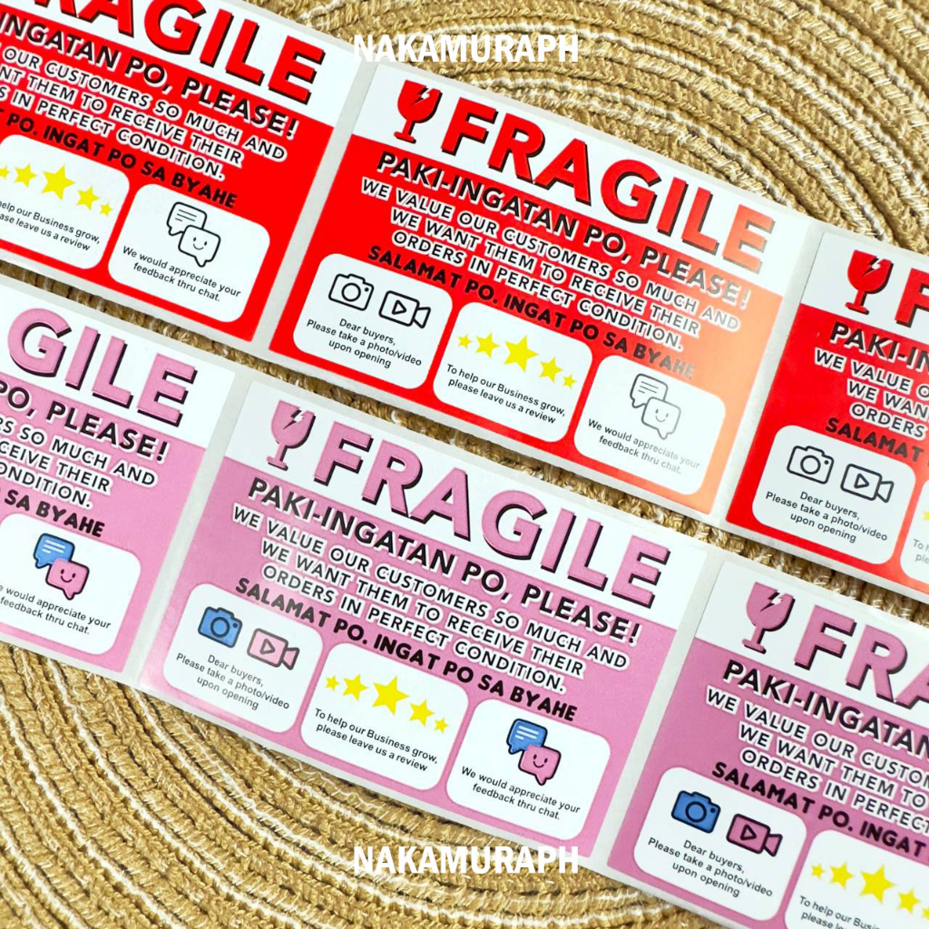 500pcs/1roll RED and PINK FRAGILE STICKER LABEL tagalog Shopee Philippines
