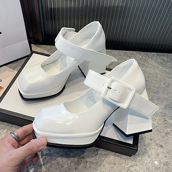 Ready Stock New Black French Small Leather 2023 Spring Thick Heels