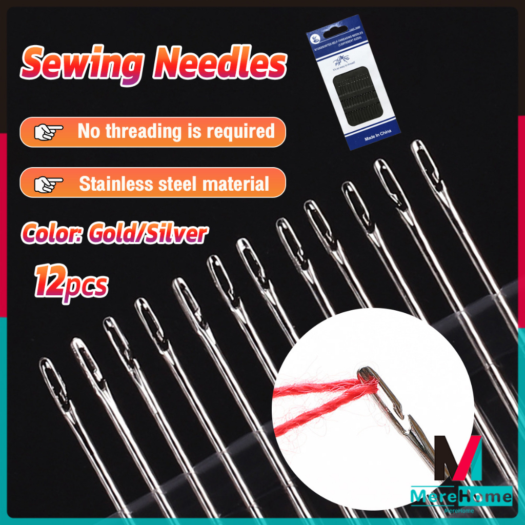 12 PCS Blind Sewing Needles Elderly Big Hole Stainless Steel Needle for ...